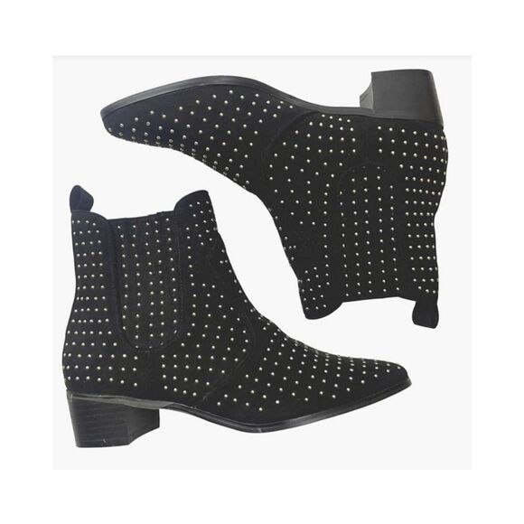 BCBG Gold Studded Faux Suede Ankle Bootie Size 9 - Picture 1 of 11